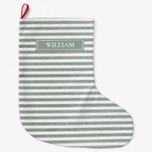 Personalisierte Sage Green Stripes Großer Weihnachtsstrumpf