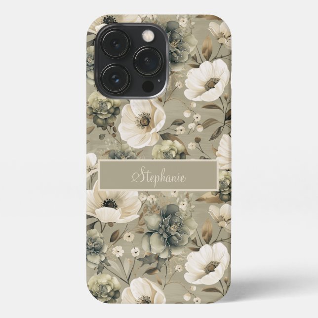 Personalisierte Sage Green und Creme iPhone Hülle (Rückseite)