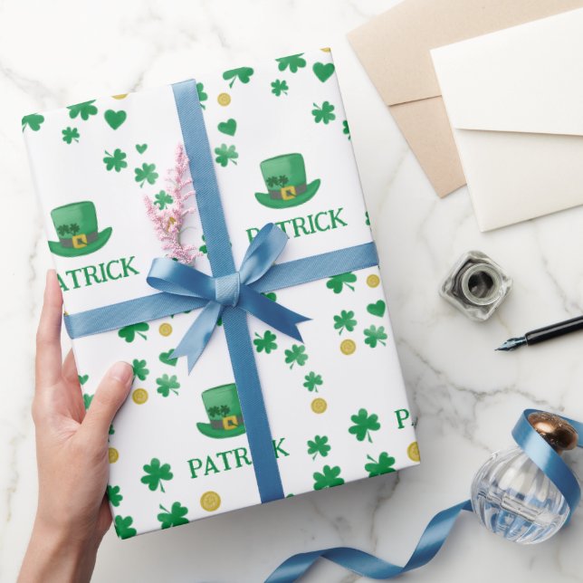 Personalisierte Saint Patricks Leprechaun Clover Geschenkpapier (Schenken)