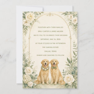 Personalisierte Salbeigrüne Golden Retriever Hochz Einladung