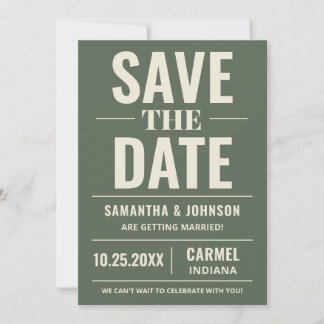 Personalisierte Salbeigrüne Moderne Hochzeit Save The Date