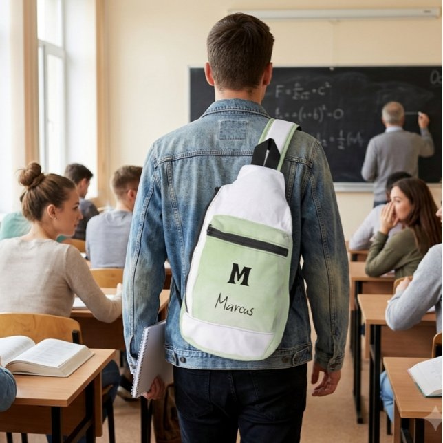 Personalisierte Salbeigrüne Monogramm  Crossbody Bag (Von Creator hochgeladen)