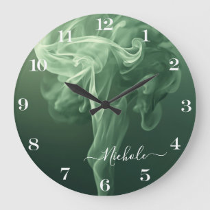 Personalisierte Salbeigrüne Rauchuhr Große Wanduhr