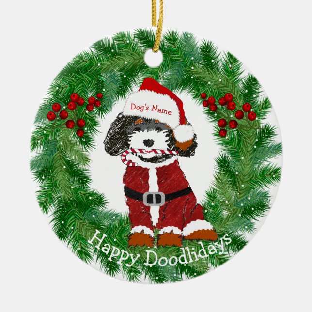 Personalisierte Santa Bernedoodle Keramik Ornament (Vorne)
