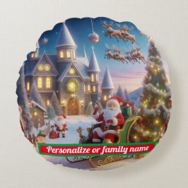 Personalisierte SANTA CLAUS CHRISTMAS FARBFARBIG Rundes Kissen