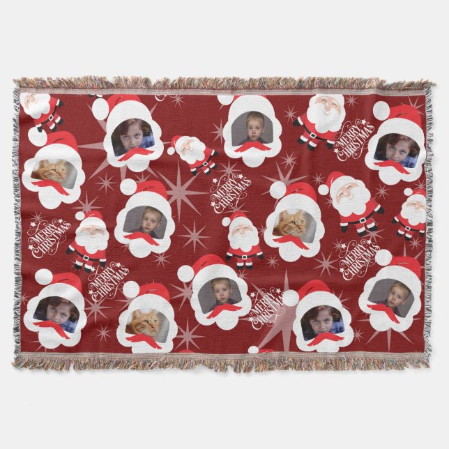 Personalisierte Santa Foto Collage Throw Blanket Decke (Vorderseite)