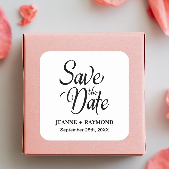 Personalisierte Save the Date Hochzeitsankündigung Quadratischer Aufkleber (Von Creator hochgeladen)