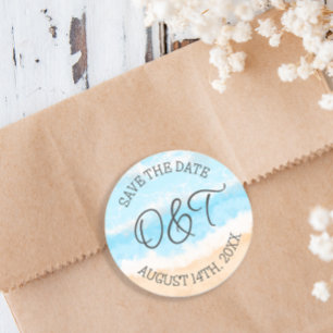 Personalisierte Save the Date Küstenhochzeit Runder Aufkleber