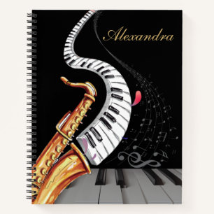 Personalisierte Saxophone Piano Musiknote Notizbuch