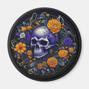 Personalisierte Schädel- und Orangenblumen-Kunst m Magnet