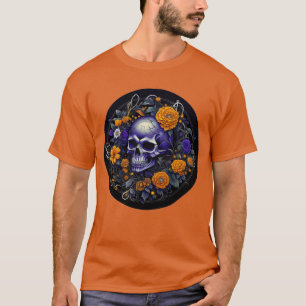 Personalisierte Schädel- und Orangenblumen-Kunst m T-Shirt