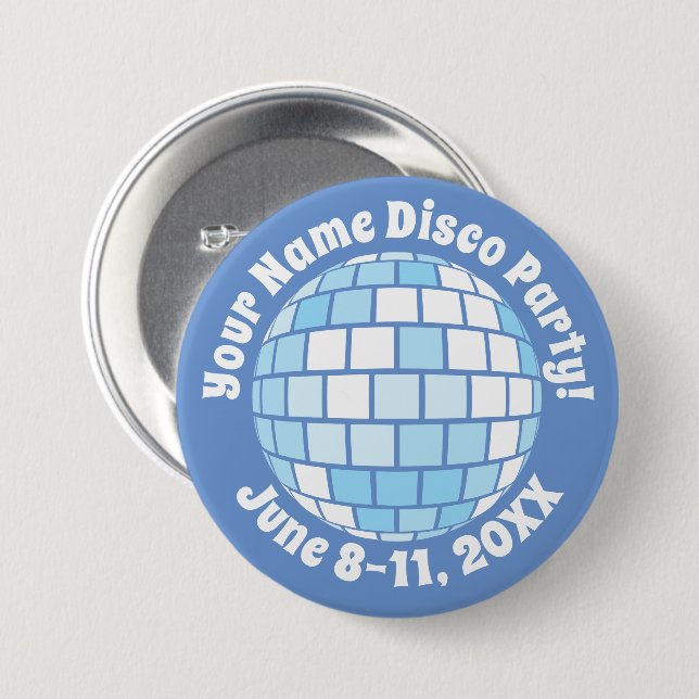 Personalisierte Schaltfläche Retro Blue Disco Ball Button (Vorne & Hinten)