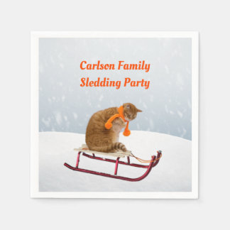 Personalisierte Schlittenparty-Katzen-Papier-Tisch Serviette