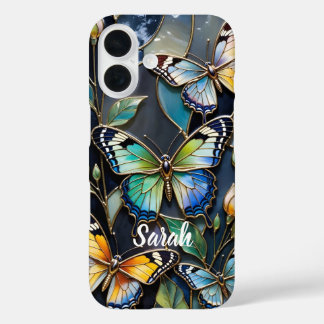 Personalisierte Schmetterling-Handyhülle Buntglas iPhone 16 Hülle