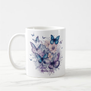 Personalisierte Schmetterlinge Lila Name Girl Kaffeetasse