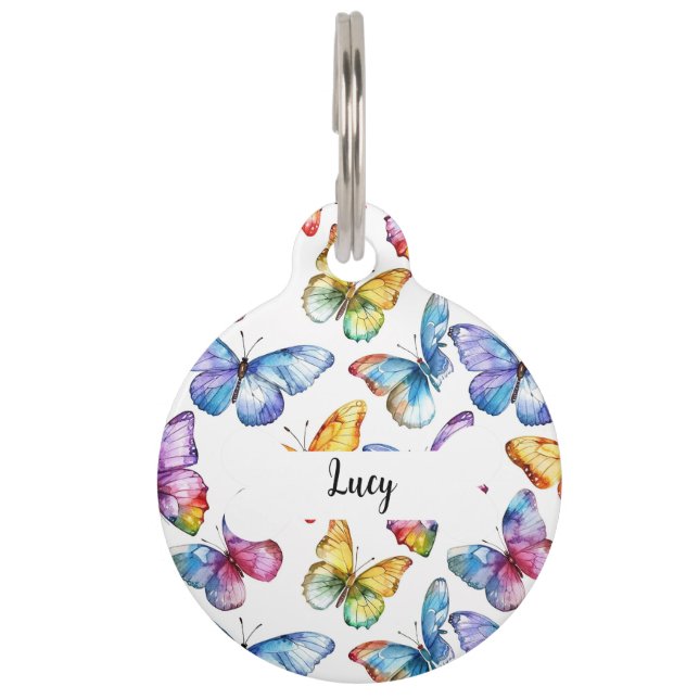 Personalisierte Schmetterlinge Muster runder Pet T Haustiermarke (Vorderseite)