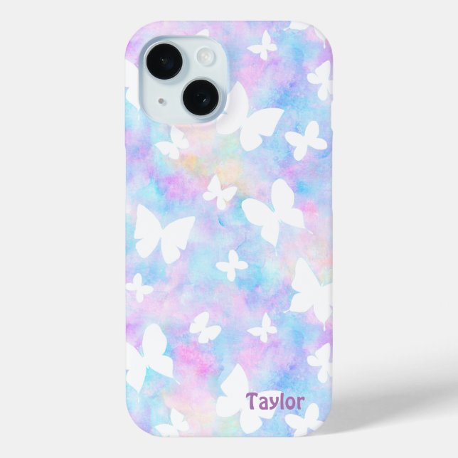 Personalisierte Schmetterlinge Rosa, Blau und Weiß Case-Mate iPhone Hülle (Rückseite)