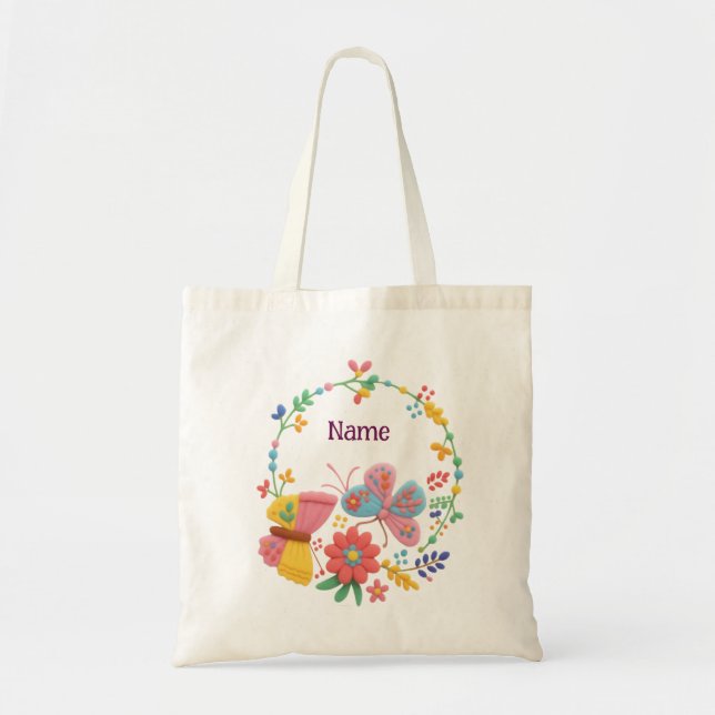 Personalisierte Schmetterlings-Blumen-Tasche Tragetasche (Vorne)