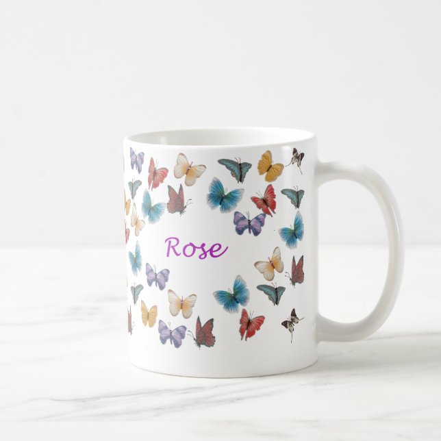 Personalisierte Schmetterlings-Tasse - Rose Tasse (Rechts)