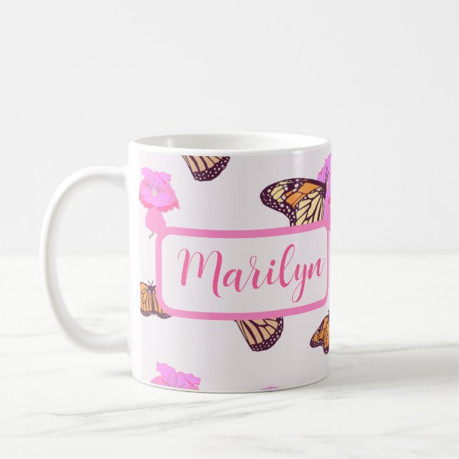 Personalisierte Schmetterlingsflora Kaffeetasse (Links)