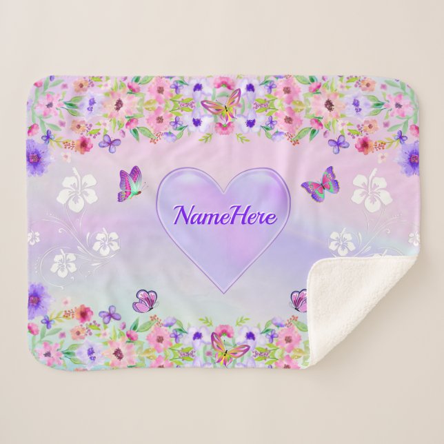 Personalisierte, Schmetterlingswurzel für Mädchen Sherpadecke (Vorderseite (Horizontal))
