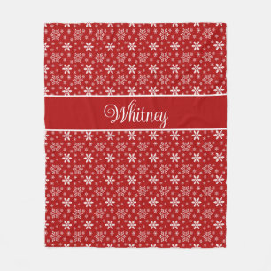 Personalisierte Schneeflocken in Rot Fleecedecke