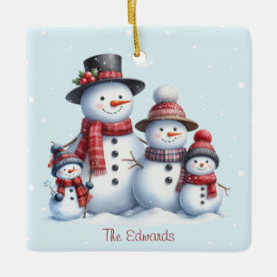 Personalisierte Schneemann-Familie mit Kindern Wei Keramikornament