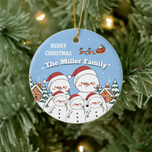 Personalisierte Schneemann-Familie Weihnachten im Keramik Ornament
