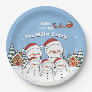 Personalisierte Schneemann-Familie Weihnachtsfeier Pappteller