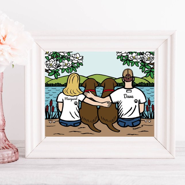 Personalisierte Schokolade-Labrador-Familie Blonde Poster (Personalized Family Portrait for Chocolate Labrador Owners.  Two Chocolate Labs and their Parents.)