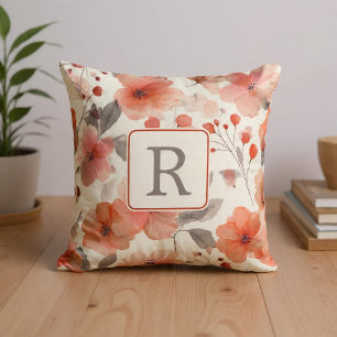 Personalisierte Schöne-Blumen-Monogramm-Vorlage Kissen