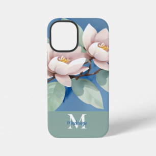 Personalisierte schöne Magnolien Blau und Weiß iPhone 12 Mini Hülle
