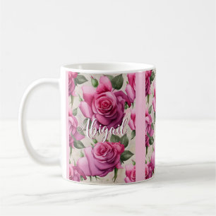 Personalisierte schöne rosa Rosen Blume Kaffeetasse