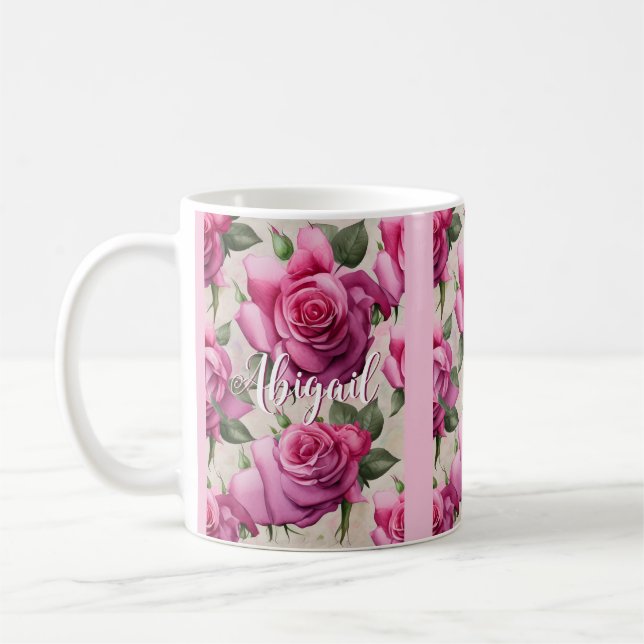 Personalisierte schöne rosa Rosen Blume Kaffeetasse (Links)