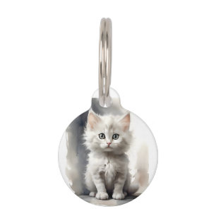 Personalisierte schöne White Kitten Portrait Pose Haustiermarke