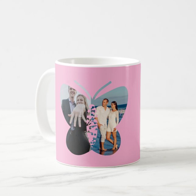 Personalisierte schöne Zwei-Foto-Schmetterling-Cus Kaffeetasse (Vorderseite Links)