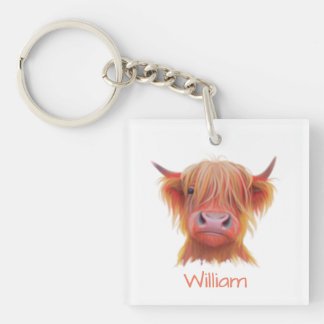 personalisierte schottische Highland Hairy Cow Schlüsselanhänger