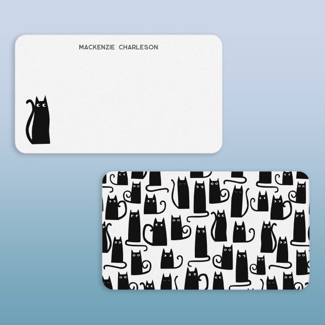 Personalisierte Schreibwaren Schwarze Katze Mitteilungskarte (Fun black cat personalized custom name note card stationery in various sizes)