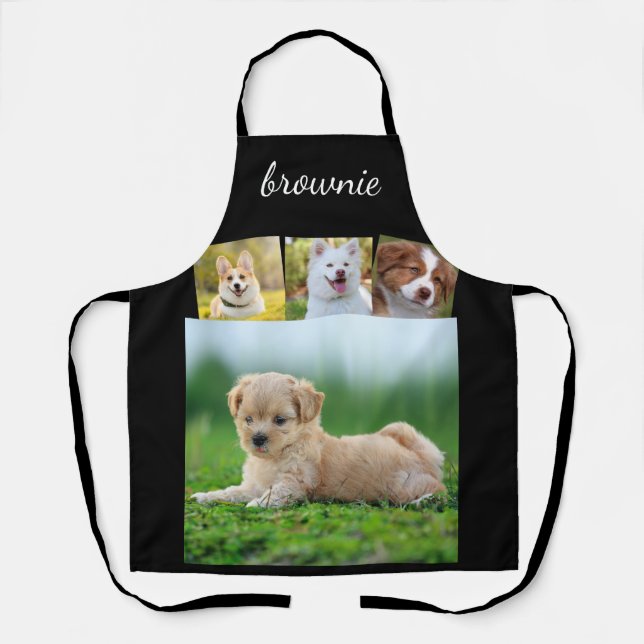 Personalisierte Schürze mit weißem 4-Foto-Skriptna (Vorderseite)