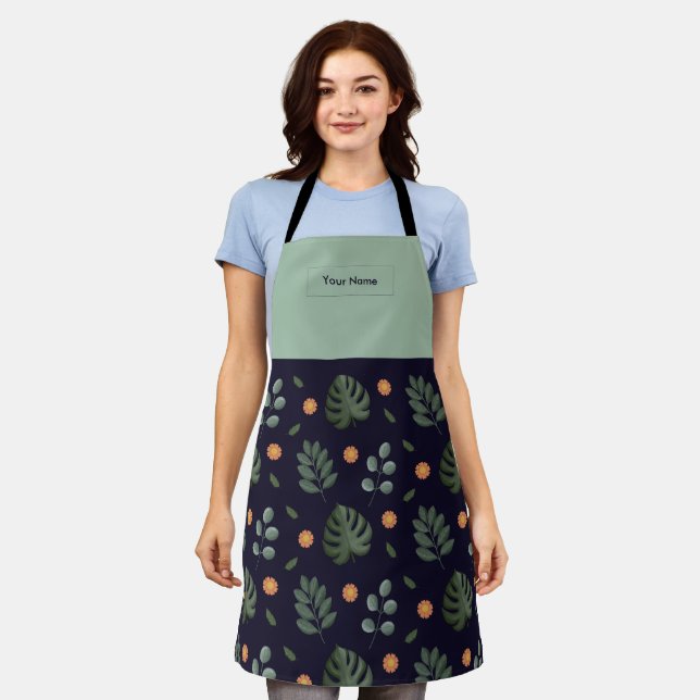 Personalisierte Schürze Navy Botanical (Getragen)