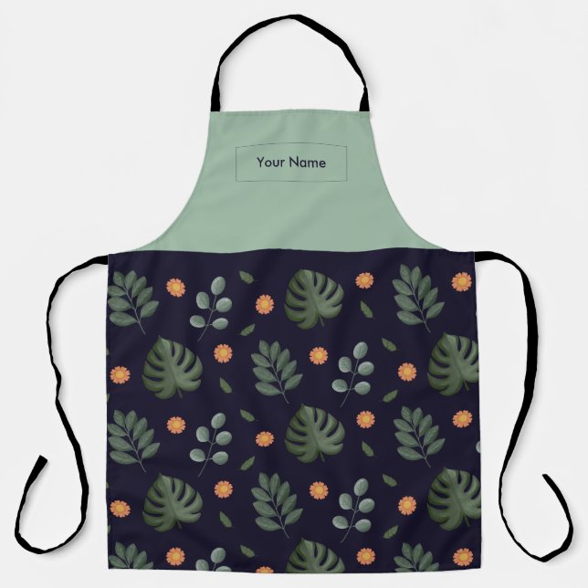 Personalisierte Schürze Navy Botanical (Vorderseite)