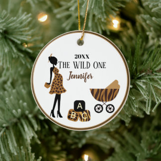 Personalisierte schwangere Mama Dschungel Keramik Ornament