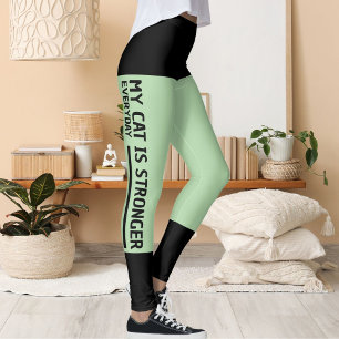 Personalisierte schwarz-blassgrüne Streifen Katzen Leggings