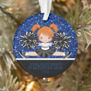 Personalisierte Schwarz & Blau-Cheerleader-Ornamen Ornament