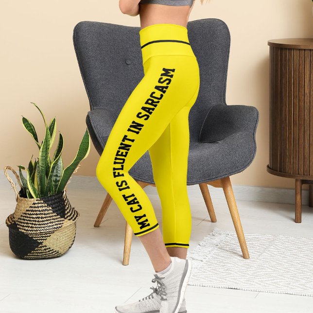 Personalisierte schwarz-gelbe Fun-Comic Katze Capri Leggings (Von Creator hochgeladen)