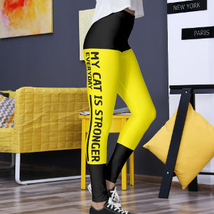 Personalisierte, schwarz-gelbe Streifen Katzenrück Leggings