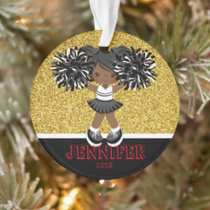 Personalisierte Schwarz & Gold-Cheerleader-Ornamen Ornament