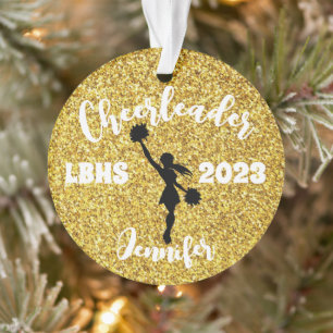 Personalisierte Schwarz & Gold-Cheerleader-Ornamen Ornament