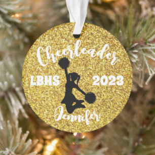 Personalisierte Schwarz & Gold-Cheerleader-Ornamen Ornament