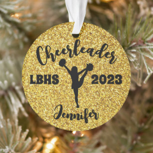 Personalisierte Schwarz & Gold-Cheerleader-Ornamen Ornament